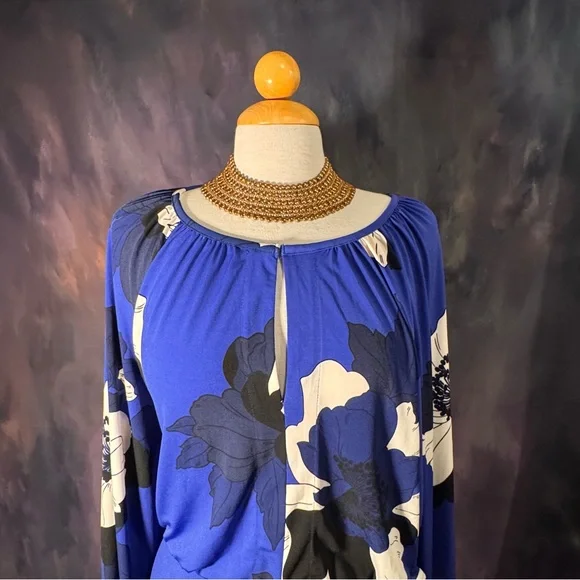 Lane Bryant Navy and Cream Floral Long Sleeve Dress - Picture 3 of 10